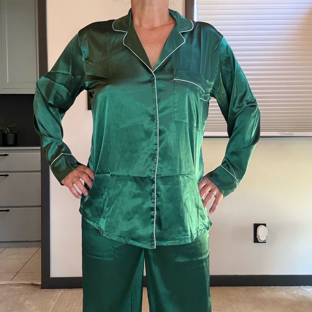 Elegant Green Satin Pajama Set